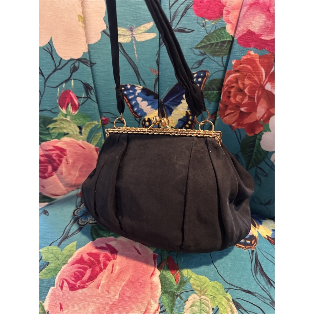 Vintage "After Five" Black Gold Frame Evening Bag Satin
